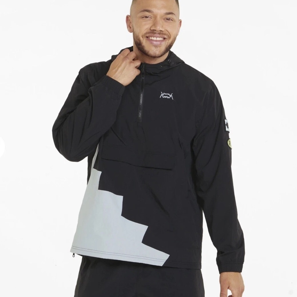 Puma Men Black Colorblock Lightweight Hooded Anorak Jacket M